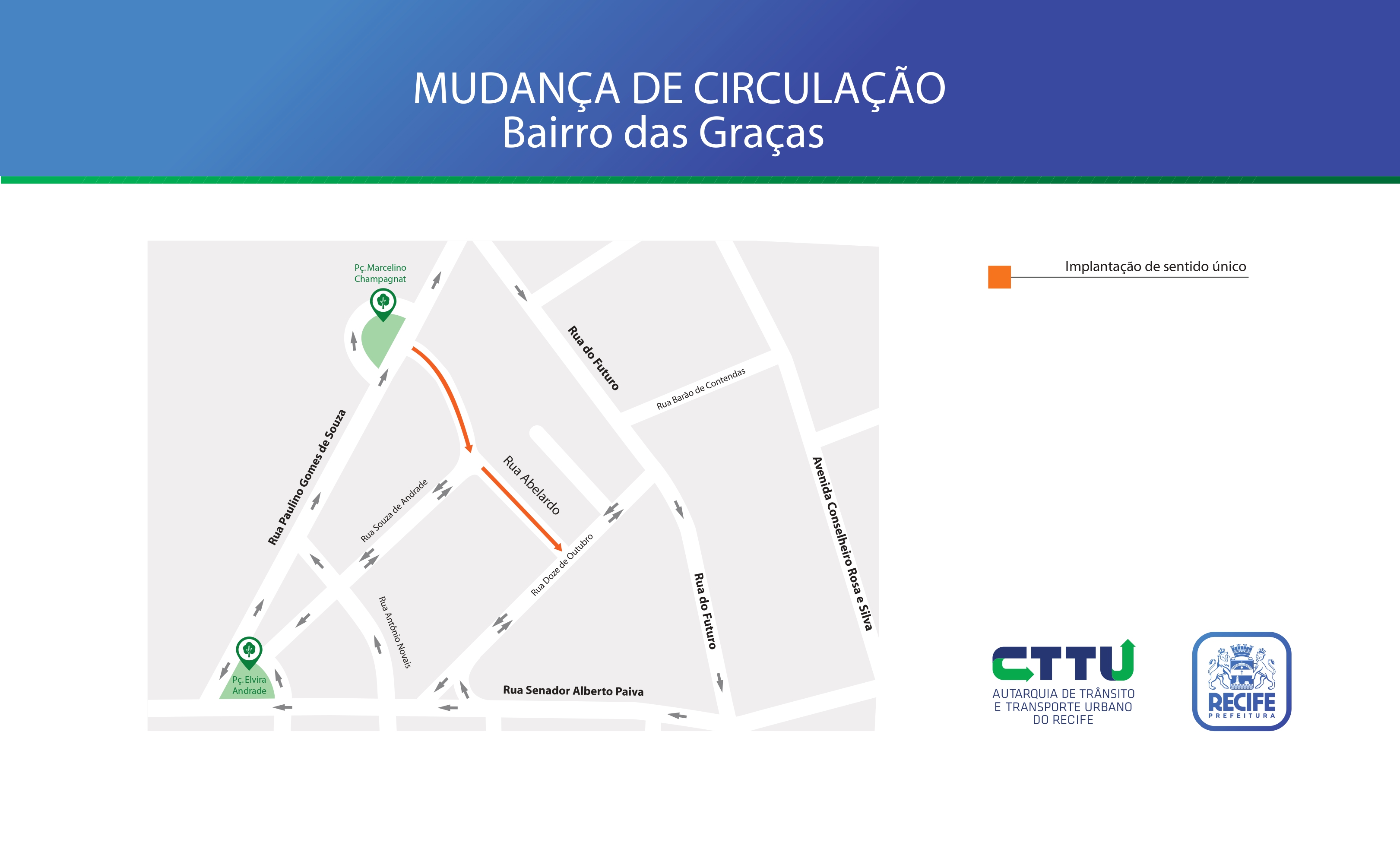 CTTU implanta mudança de circulação no bairro das Graças, na Zona Norte