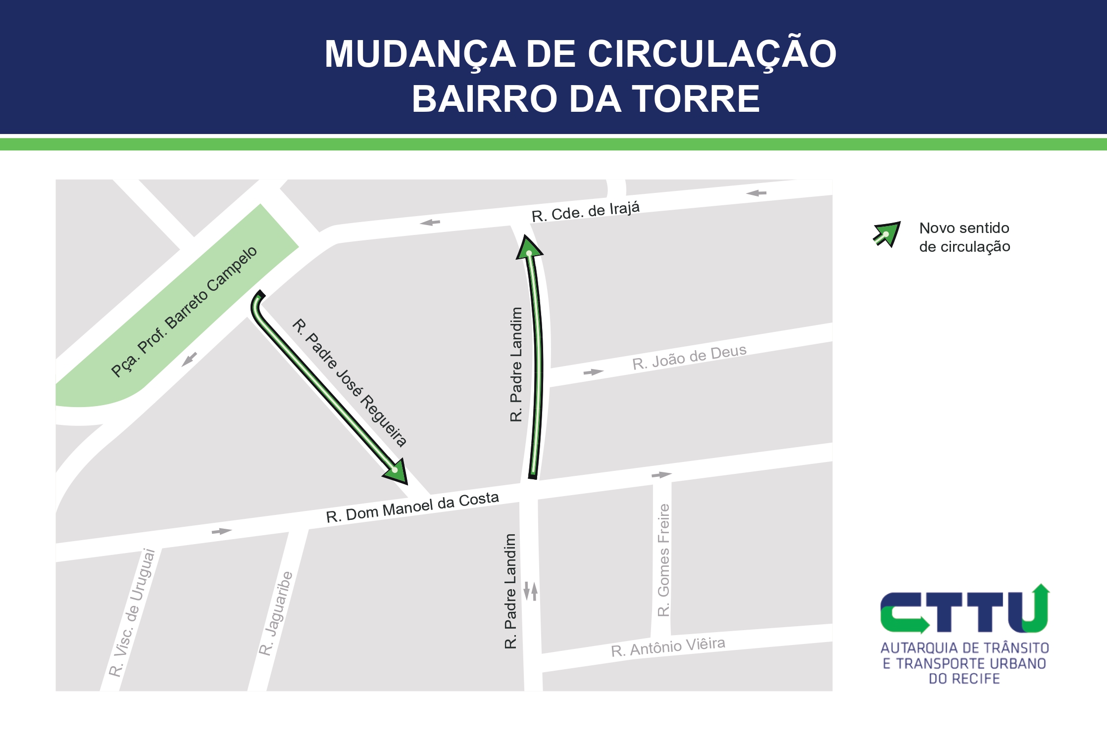 CTTU realiza mudança de circulação no bairro da Torre para reforçar a segurança viária