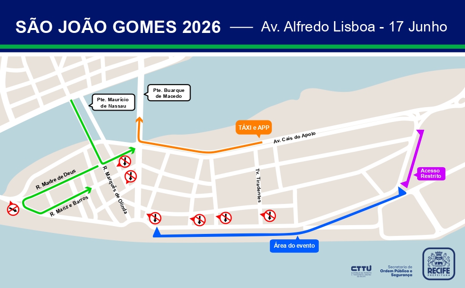 CTTU monta esquema especial de trânsito para o São João Gomes, no Bairro do Recife