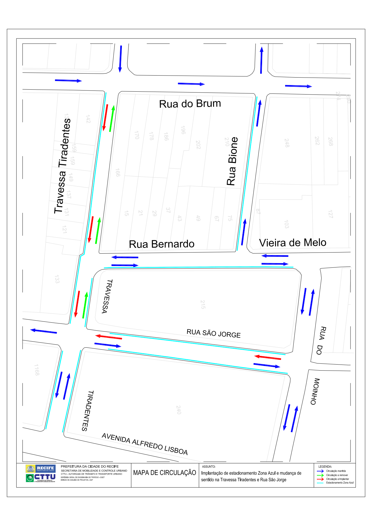 Mapa de circulação Zona Azul Centro do Recife